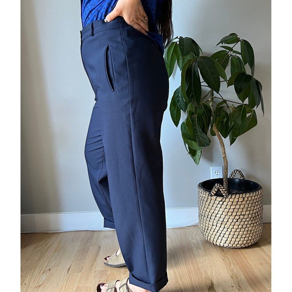 vintage navy blue high waisted trousers pants pockets‎ old money size 8 petite - Picture 3 of 10